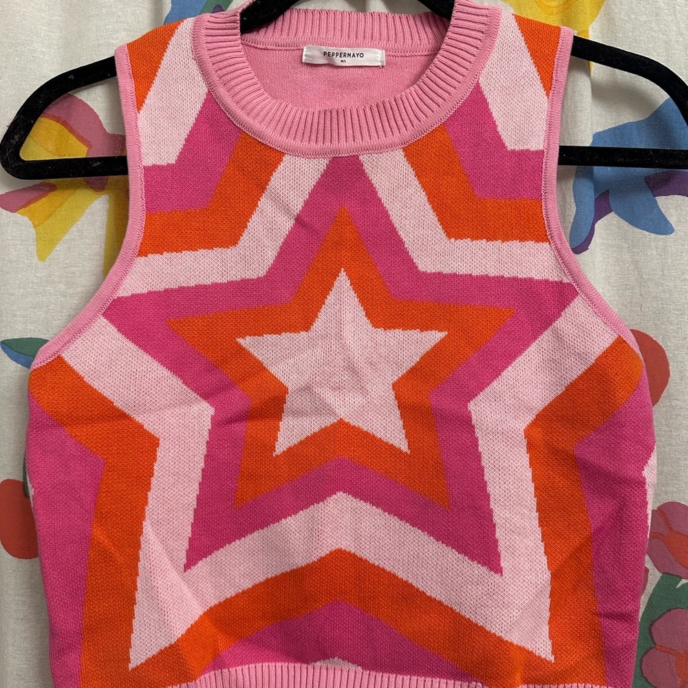 BRAND NEW Peppermayo Pink & Orange Star Knit Tank Top